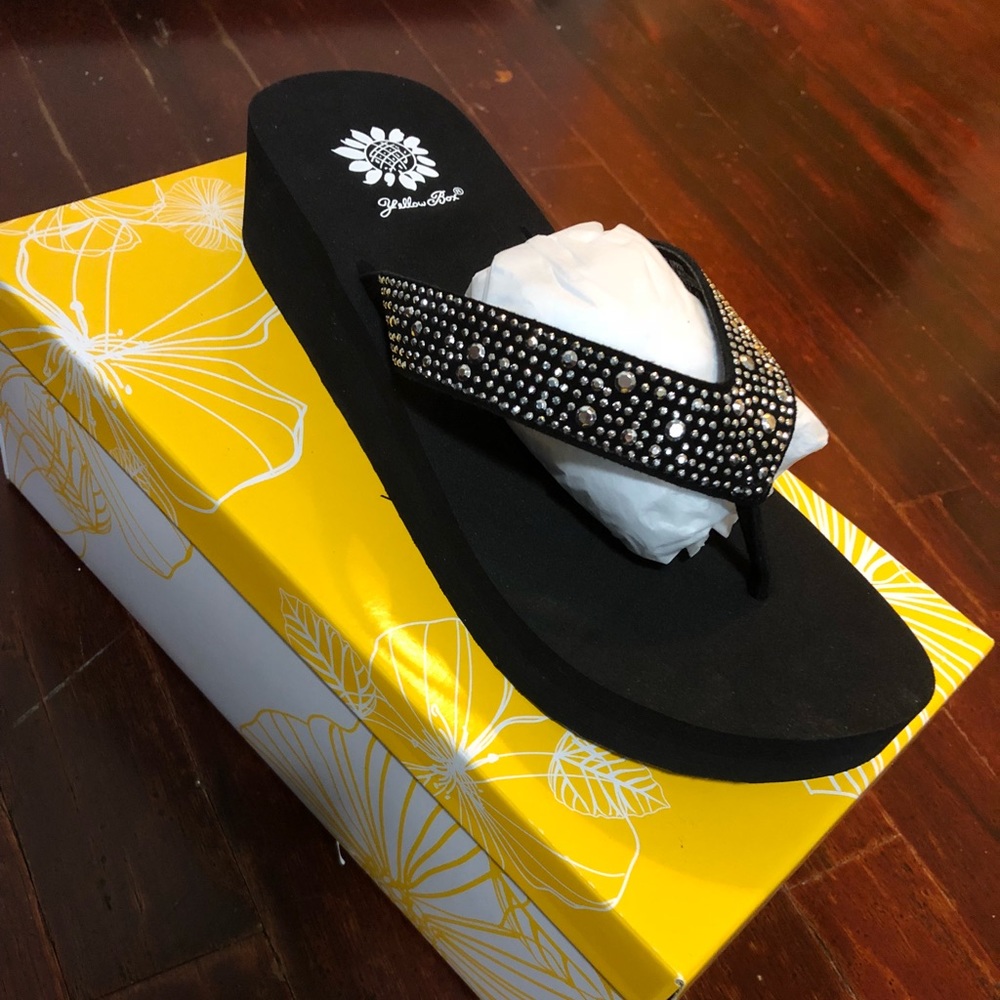 Black studded wedge flip-flops